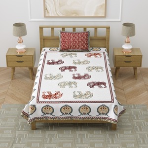 Heritage <b>Single</b> Cotton <b>Bedsheet</b> Elephant Paisley Hand Block Print with Pillow Cover for Home Hotel Bedding - Product Image 2