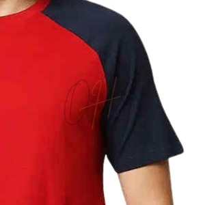 Men's <b>Tie</b>-Dye Breathable Oversized Two-Tone Raglan Short Sleeve T-Shirt in Red and <b>Navy</b> Blue 100% Cotton - Product Image 5