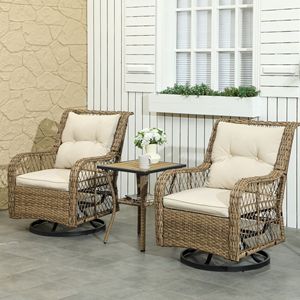 Set di Mobili da Giardino in Vimini Beige con Sedie Girevoli a Dondolo per Balcone e Veranda - Set Bistrot da Esterno in 3 Pezzi - Product Image 2