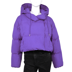 Veste matelassée à capuche pour femme, veste d'hiver courte et épaisse de couleur violette, manches longues - Product Image 3