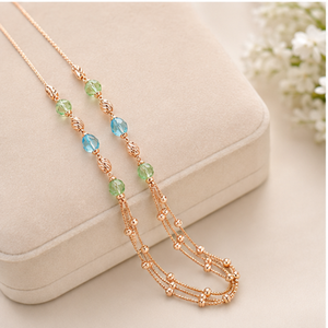 Collier Mala italien en argent 925, finition or rose, chaîne de créateur multicouche perlée, bijoux pour femmes - Product Image 4