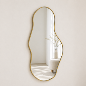 Gold Irregular Full Length Wall Mirror Modern Organic Shape Metal Frame Decorative Mirror for Bedroom Living Room House Decor - Product Image 1