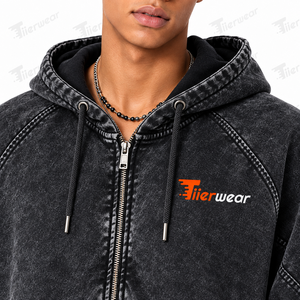 Tiierwear Men's Acid Wash Washed Cotton Hoodie Zip-Up Casual Sweatshirt With Front Logo Pocket Design Autumn Style - Product Image 4