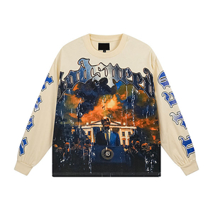 Chemises tendance style rock streetwear à manches longues, coton lourd 270g, coupe ample et oversize, impression personnalisée, t-shirts imprimés DTF - Product Image 2