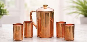 Copper jug set for premium household dining culture <b>water</b> serving metal set with <b>glasses</b> durable reusable kitchen dining drinkwa - Product Image 3