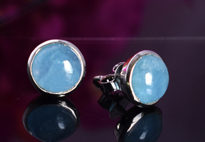 Pendientes de Plata de Ley 925 con Turquesa Redonda, Engaste Minimalista, Joyería Fina para Mujer, Uso Diario - Product Image 2