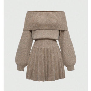 Nuevo Vestido Casual de Invierno para Mujer, de Alta Calidad y Personalizado, con Cuello en V, Cintura Imperio, Manga Corta, Detalle de Cintura Fruncida, Largo hasta la Rodilla - Product Image 6