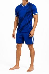 Ensemble de football unisexe avec logo personnalisé, couleur unie, col en V, manches courtes, tissu respirant anti-transpiration en polyester, coupe athlétique, toutes saisons - Product Image 5