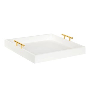 Square Acryl Storage <b>Tray</b> With Gold Handles Polished Finish Minimalist Design For Table Use Single Compartment Easy To Clean - Product Image 1