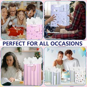 Ensemble de 8 sacs cadeaux réutilisables magnifiques avec poignées de 9 pouces, comprenant du papier de soie assorti, des cartes et des autocollants pour anniversaires et mariages - Product Image 2