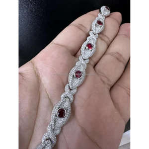 Elegante pulsera de diamantes de rubí en plata de ley 925 brillante VVS diamantes cultivados en laboratorio chapado en oro estilo Hip Hop joyería Unisex - Product Image 1