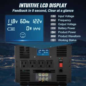 Inverter di Potenza a Onda Sinusoidale Pura da 3500 Watt, da DC 12V a AC 120V, per Auto, con Porta USB, Display LCD e Telecomando - Product Image 3