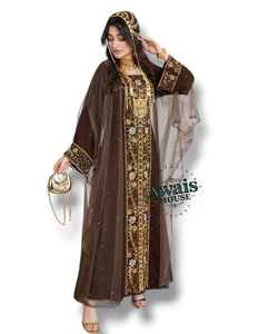 Ensemble 2 pièces de luxe AWAIS HOUSE pour femmes musulmanes, robe longue en velours uni perlé, coupe trapèze, pour soirée/formelle - Product Image 2