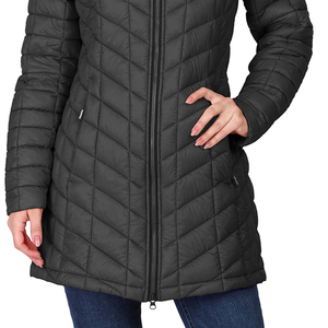 Long Hooded Down Puffer Jacket Women's <b>Winter</b> <b>Coat</b> <b>Thick</b> Casual Zipper Closure Solid Color 100% Polyester Windproof Outerwear - Product Image 3