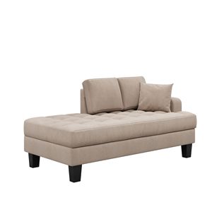 Chaise longue da 64 pollici profonda, trapuntata, in tessuto testurizzato grigio caldo, con cuscino decorativo, per soggiorno e camera da letto. Video fornito. - Product Image 4