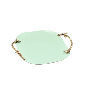 Bandeja de servir decorativa de metal dorado vintage con asas de mimbre para aperitivos o postres, ideal para fiestas, eventos u ocasiones especiales. - Product Image 5