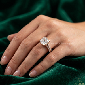 Luxury <b>Cushion</b> Cut Lab Grown Diamond Engagement <b>Ring</b> Double Row Pave Band Rose Gold Bridal <b>Ring</b> IGI Certified - Product Image 5