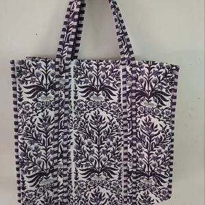 Sac de plage écologique en coton fleuri léger, sac de shopping fait main, imprimé à la main, matelassé, magnifique sac fourre-tout pour femmes - Product Image 1