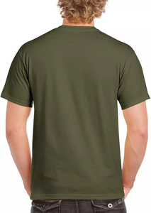 Camiseta de algodón verde oliva para hombre, manga corta, cuello redondo, corte holgado, estampado casual, diseño liso de punto jersey, peso pesado en la parte delantera - Product Image 2