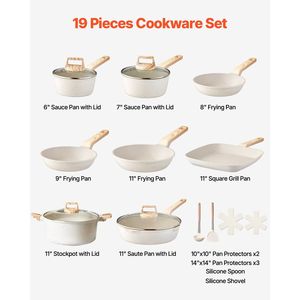 Set pentole e padelle da cucina a induzione antiaderente in granito bianco da 19 pezzi - Product Image 2