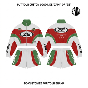 Conjunto Corto de Chaqueta Cortavientos de Poliéster Taslon para Hombre, Marca ZAINI, Diseño Casual Sólido para Invierno, Color Rojo con Paneles en Contraste, Personalizable con Serigrafía y Bordado - Product Image 1