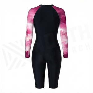 Traje de Baño de Una Pieza para Mujer con Mangas Largas Tie-Dye Rosa, Cuello Redondo, Cierre Frontal, Ribete en Contraste, Secado Rápido, Spandex y Nailon - Product Image 2