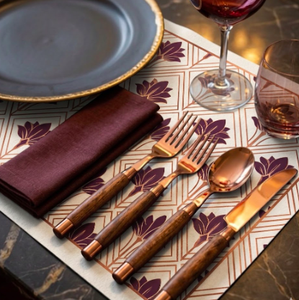Rose Gold PVD Coated Mango Wood Handle Cutlery Spoon Fork Knife Dinnerware <b>Flatware</b> Set Luxury Dining Premium Silverware - Product Image 6
