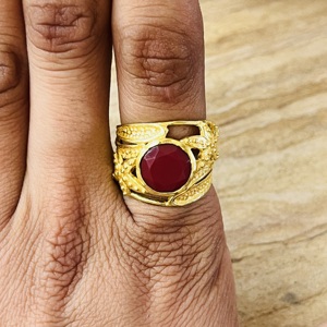 Trendy Latest Design Garnet <b>Statement</b> <b>Ring</b> Ethnic Brass Jewelry For Women 18k Gold Plated Tribal Design Handmade Wholesale <b>Ring</b> - Product Image 2