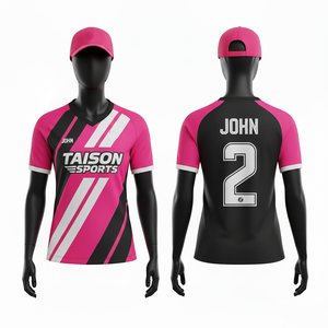 Camiseta de Fútbol Femenina, 150GSM, Poliéster Transpirable, Rosa, Negro, Blanco, Panel Diagonal, Sublimación, Logotipo Personalizado del Equipo - Product Image 1