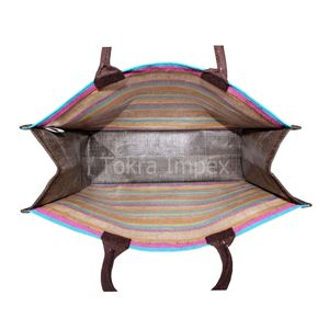 Bolsa de Regalo Reutilizable Ecológica con Asas de Cuerda Acolchadas, Laminada en PP, Impresión a Todo Color con Rayas, Bolsa de Compras de Yute - Product Image 5