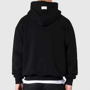 Sudadera con capucha negra lisa para hombre, personalizable con estampado, hombros caídos, 100% algodón, peso pesado, estilo urbano, corte cropped - Product Image 4