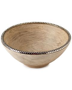 Tazón Redondo de Madera en Color Nogal Claro con Tapa y Base de Metal con Diseño Martillado para Utensilios de Cocina, Nuevo Estilo, Craftera Exports - Product Image 1