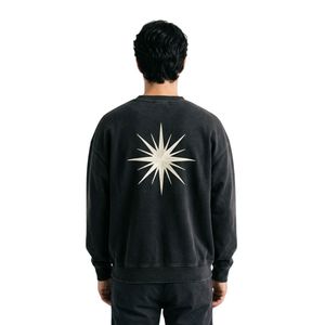 <b>Black</b> Cotton Fleece Men's Minimal Lettering Chest Detail Long Sleeve Crewneck Urban Blank <b>Sweatshirts</b> - Product Image 2