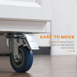 Carrello da Cucina Bianco con Ruote, Tavolo Pieghevole, Struttura in Acciaio e Acciaio al Carbonio, Piano in MDF e Dettagli in Ferro - Product Image 6