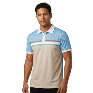 Men's Short Sleeve Color <b>Polo</b> <b>Shirt</b> Knitted Striped Casual Design Regular Fit Light <b>Blue</b> Beige White - Product Image 2