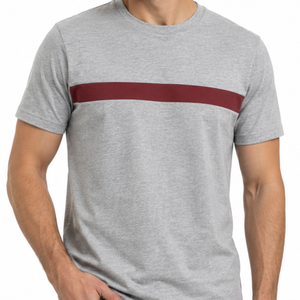 เสื้อยืดคอกลมชายขายดี ลายแถบที่อก แขนสั้น สีเทา-แดงเลือดหมู ผ้าฝ้าย - Product Image 2