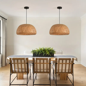 <b>Large</b> Bamboo Ceiling <b>Light</b> with Handwoven Shade for Dining Area Villas Hotels and Commercial Interiors - Product Image 3