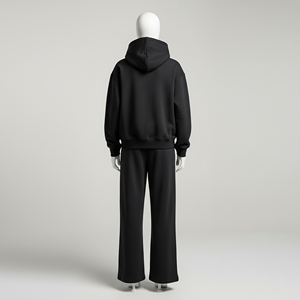Sudadera con Capucha Extra Grande para Hombre, Color Negro Sólido, Felpa, Informal, para Otoño, Corte Regular, Diseño con Bolsillos, Tejido de Algodón - Product Image 2