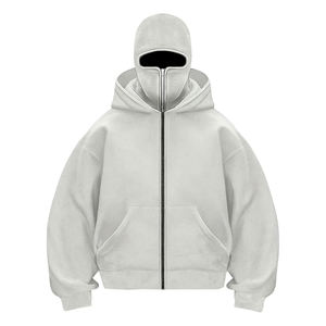 Sudadera con capucha y cremallera estilo urbano con logotipo personalizado, doble máscara, oversize, vintage, hombros caídos, estilo ninja, 100% algodón polar - Product Image 4