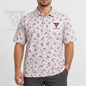Trackstar Men's White Burgundy <b>Blue</b> Floral Print <b>Polo</b> <b>Shirt</b> Short Sleeve Button Collar Golf <b>Shirt</b> Custom Logo - Product Image 1