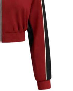 Chaqueta Deportiva Corta Roja y Negra para Mujer, con Cierre, para Gimnasio, Fitness, Ropa Deportiva, con Rayas en Contraste, Proveedor OEM - Product Image 6