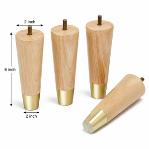 Patas de Muebles de Madera Maciza con Puntas de Latón, Diseño Redondo Minimalista para Mesa de Sala de Estar, Fácil Instalación, Patas de Sofá de Madera Maciza - Product Image 2