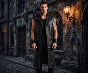 Chaleco Largo de Cuero Gótico Negro para Hombre, Estilo Motero Steampunk, Sin Mangas - Product Image 1
