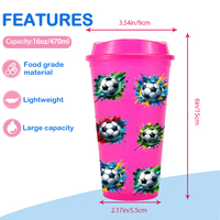 Nouvel arrivage : Mug à paillettes en plastique écologique de 16 oz, motif football, portable, réutilisable, pour sublimation, idéal pour les fêtes