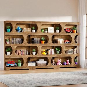 Étagère à livres en bois asymétrique à 4 niveaux, autoportante, pour rangement et présentation - Product Image 6