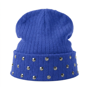 Gorro de Punto Acanalado Azul Cobalto de Marca Privada con Bordado 3D Estilo Y2K, Transpirable e Impermeable, Unisex, Fabricación OEM - Product Image 1