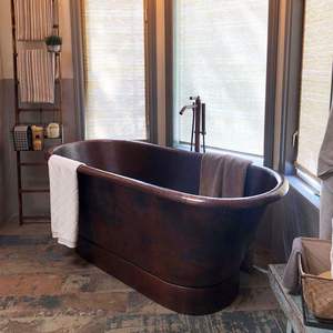 Bañera Ovalada de Cobre Antiguo Martillado, Moderna, Lujosa y Elegante, con Borde Ondulado, Independiente, Hecha a Mano, Ecológica y Duradera - Product Image 4