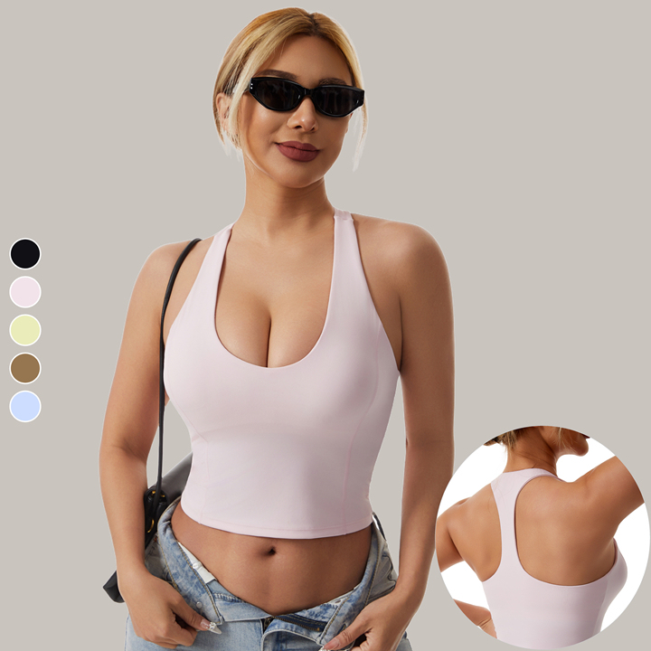 Athletic Deep V Neck Crop Tank Breathable Stretchy with Side Support Ideal for Yoga Gym Activewear Racerback Crop Tank for Women