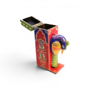 Caja de Madera Artesanal para Botellas de Vino con Diseño de Pavo Real, Caja Decorativa para Botellas de Vino, Caja de Regalo, Caja de Almacenamiento de Madera Pintada a Mano - Product Image 4