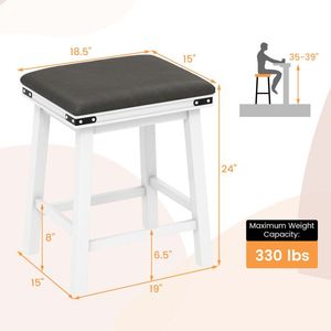 Set of 2 Acacia Wood Frame <b>Dining</b> Bar <b>Stools</b> 24/30 Inch Size - Product Image 5